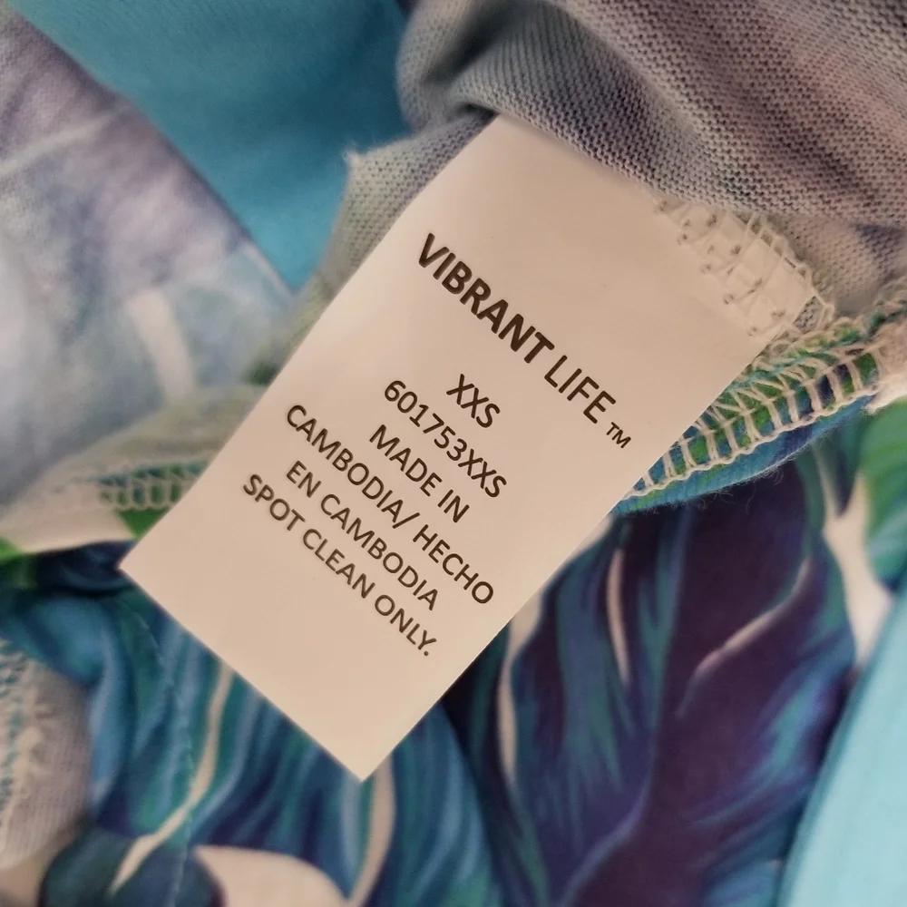 Vibrant Life Blue Tropical Palm Print Shirt Sz XXS NWT